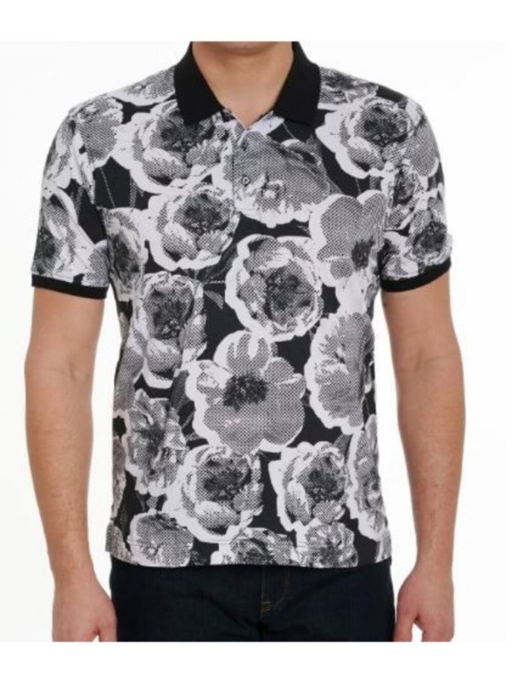 Robert Graham Space Cloud Short Sleeve Knit Polo Shirt Black White Size M NWT